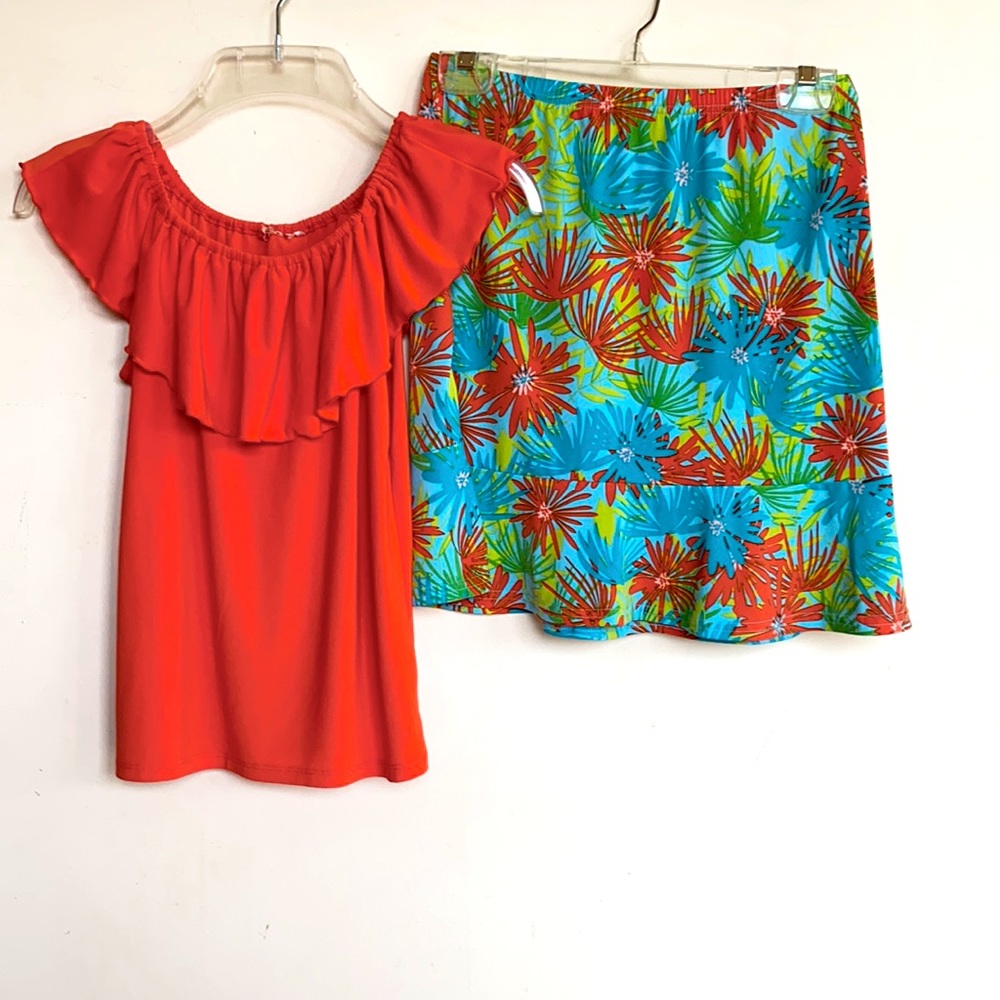 Cato Girls M 8/10 Vibrant Colors Top/Skirt Set
